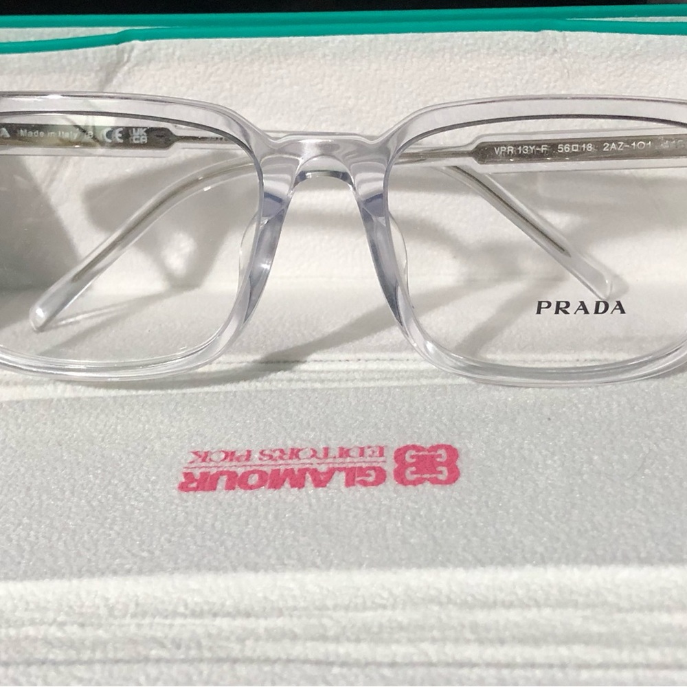 🆕 Prada clear acyclic eyeglass frames from Prada plus cool triangle teal case